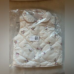 H&M Kids Girls Quilted Vest Cream/Berries Size 2-4Y, Brand New with Tags